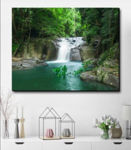 تابلو عکس جنگل و آبشار